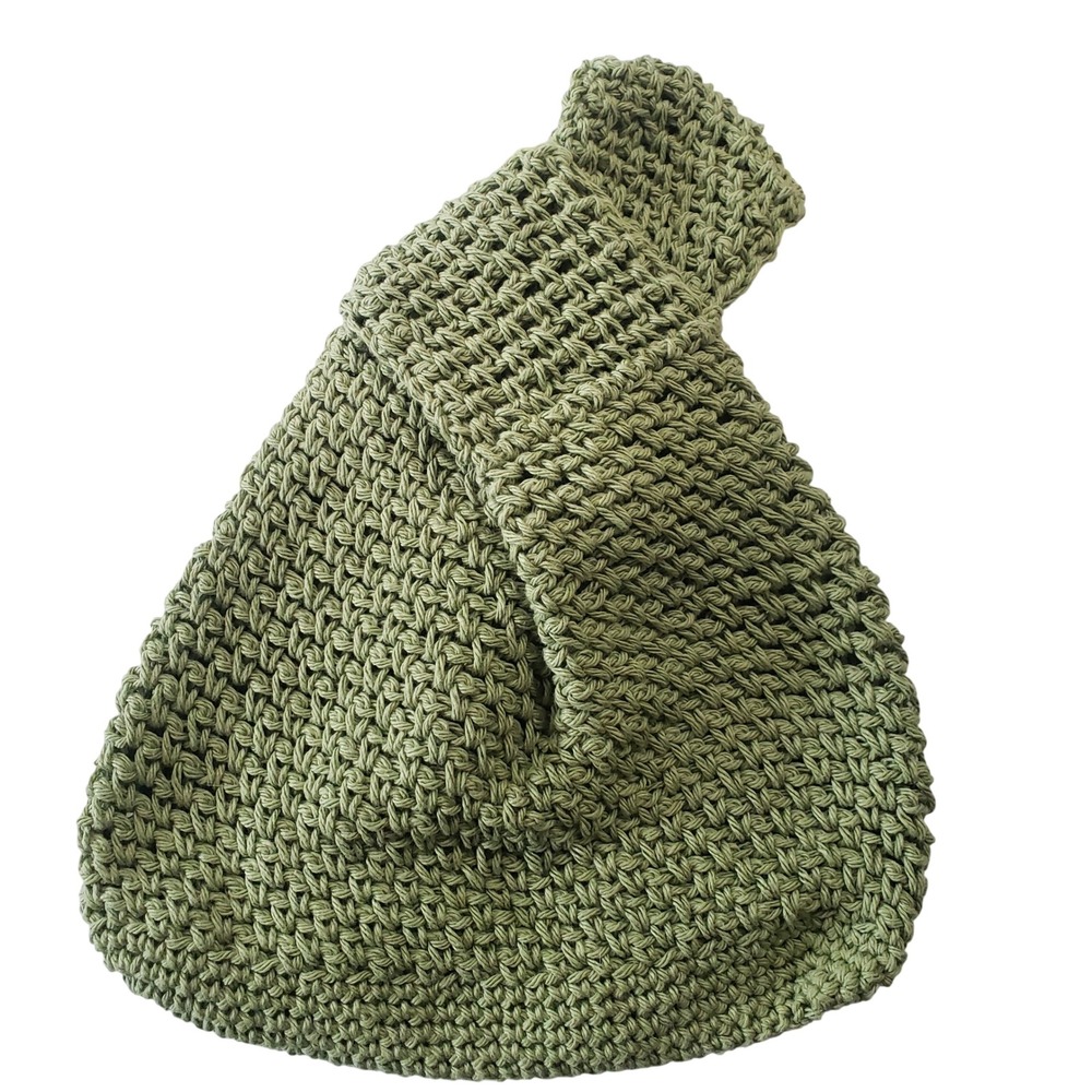 Handmade Crochet Japanese Knot Bag Sage Green Boho Wristlet Purse Cotton‎ Summer